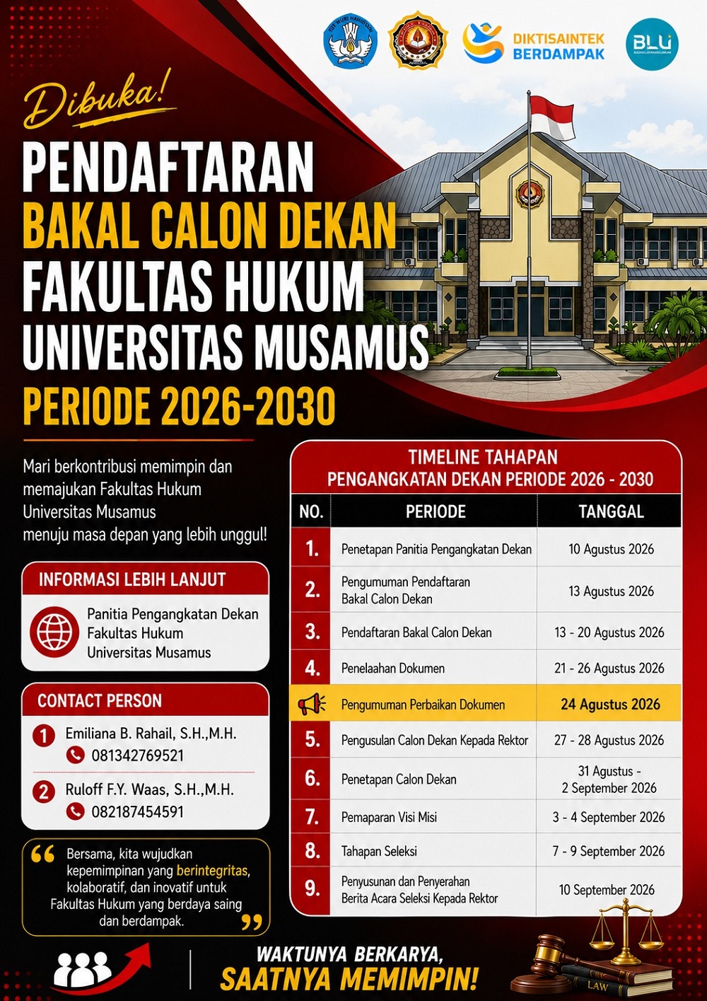 Pendaftaran Bakal Calon Dekan Fakultas Hukum Periode 2026-2030